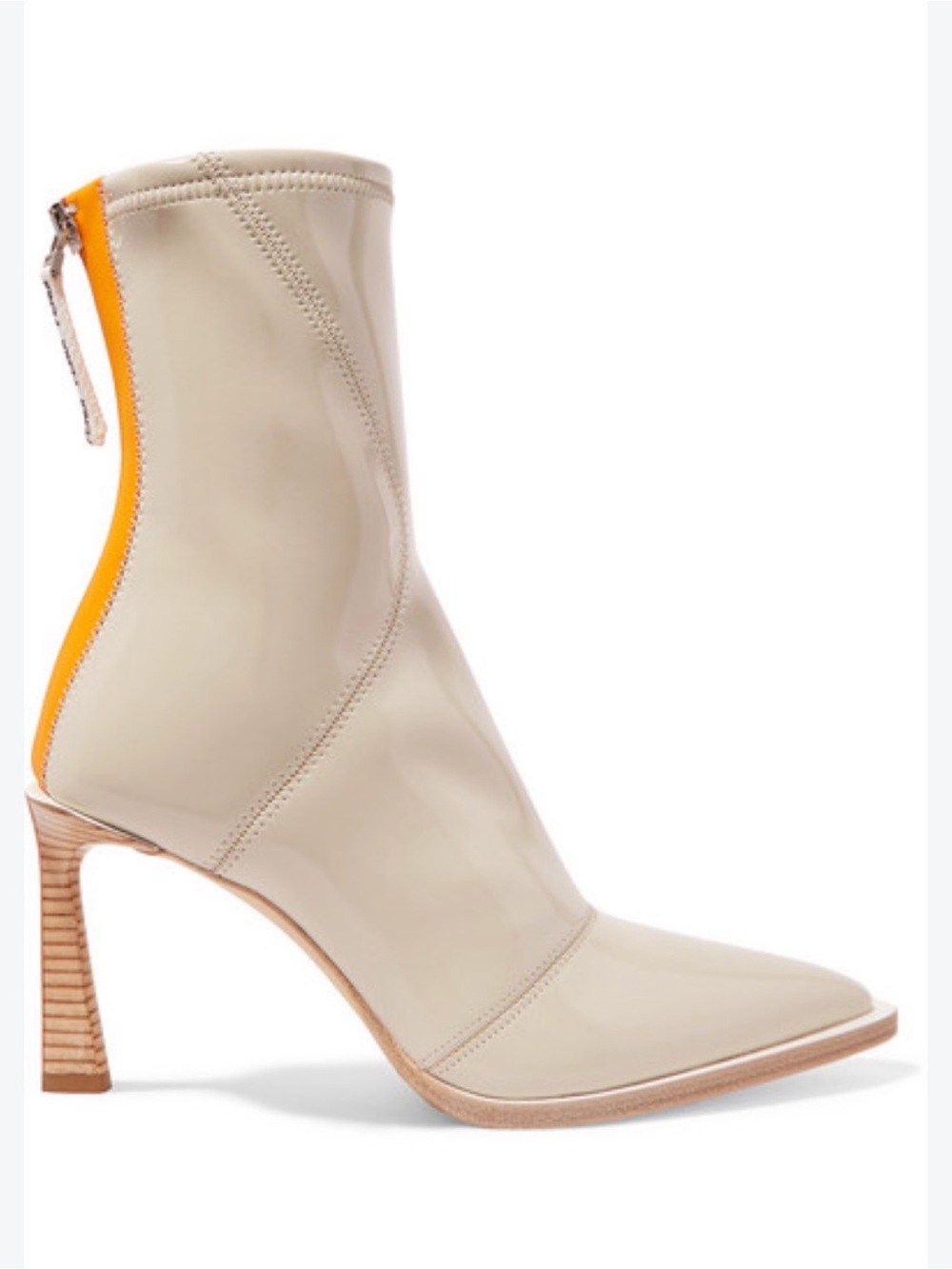 Fendi Cream Patent Leather Neoprene Pointed Toe Ankle Boots